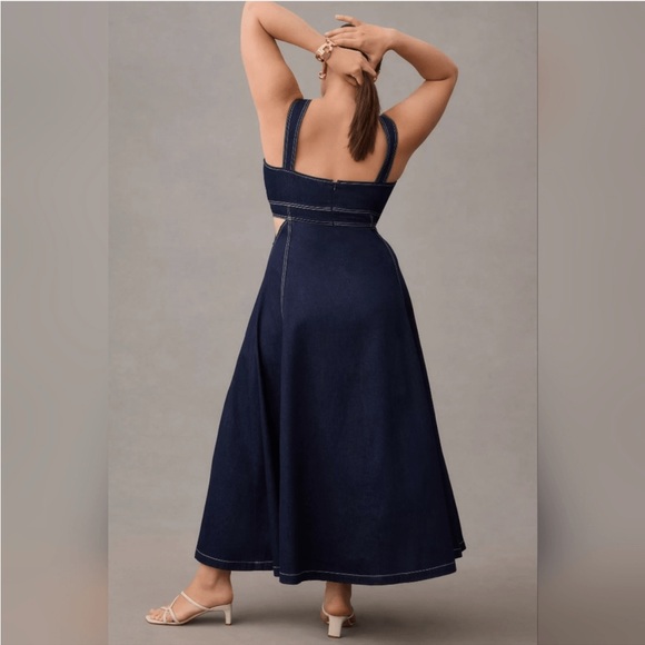 Anthropologie 2X Aureta Studio Corset Denim Cutout Plus Dress NWT - Picture 5 of 13